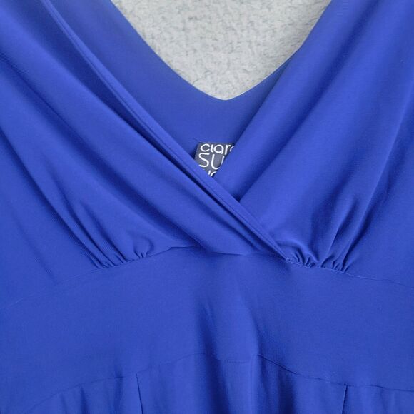 Clara Sun Woo Faux Wrap Blue Stretch Knit Dress S Travel Friendly Classic Style - Picture 6 of 12